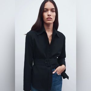 Zara Buckle Belt Blue Longsleeve